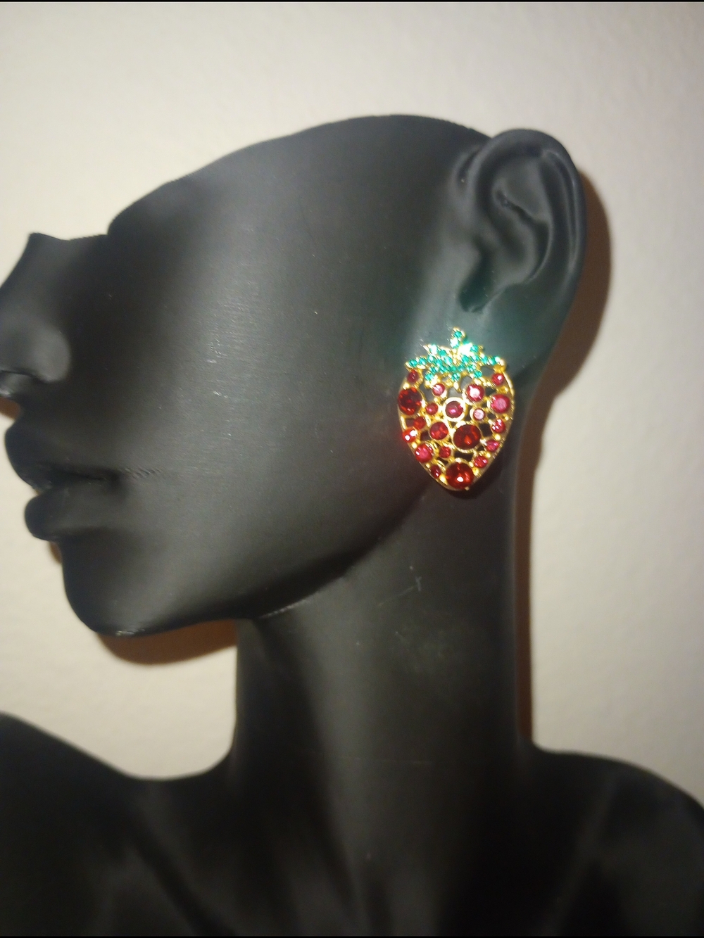 Gold Tone Strawberry Crystal Stud Earrings